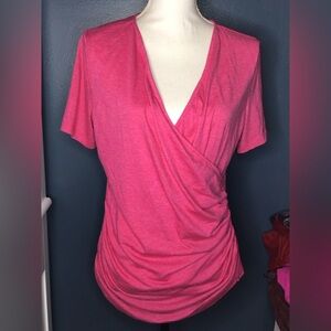 Chic Large  Pink Short Sleeve Wrap Top (0213)
